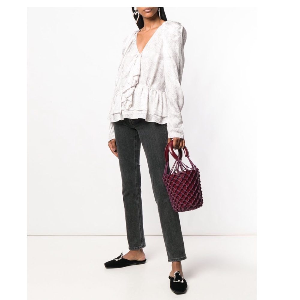 New! STAUD Monreau Bordeaux Leather Net Bucket Bag - Picture 3 of 11